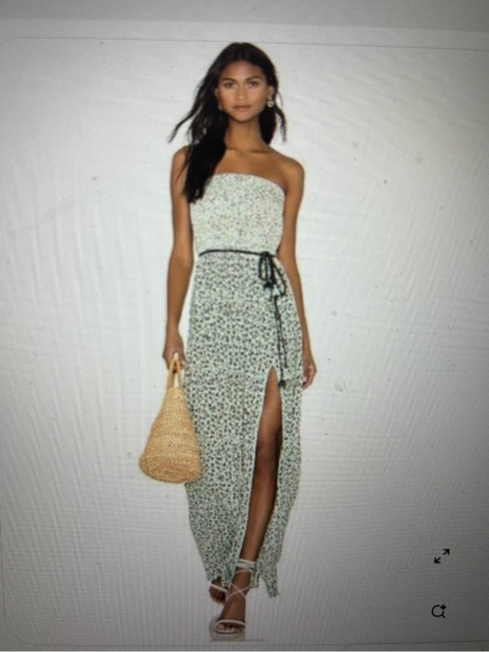 Poupette St. Barth Strapless Mint Floral Maxi Dress with Side Slit